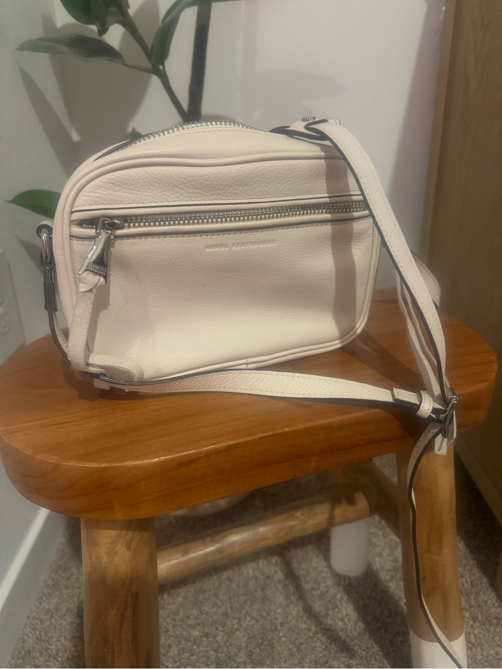 Aimee Kestenberg Cream Pebbled Leather Mini Crossbody Bag
